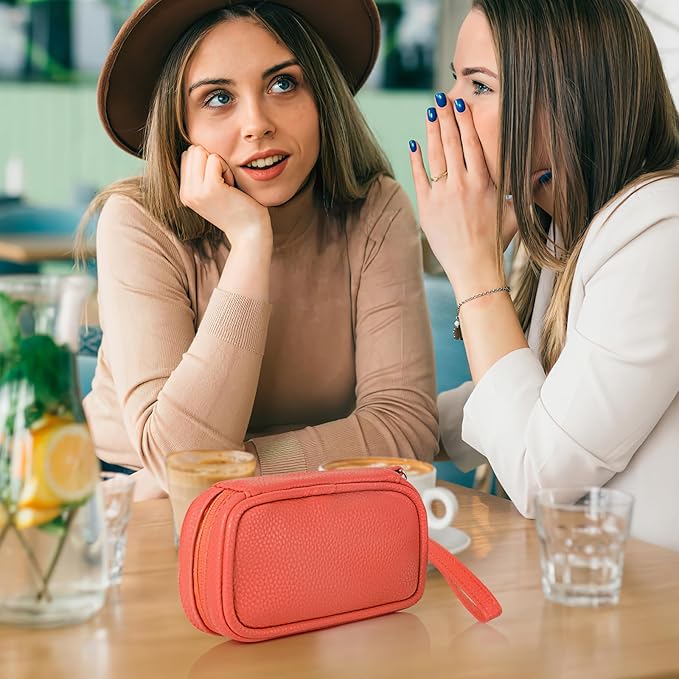Teircno Portable Tampon Organizer - Beige PU Pouch with Handle & Zipper for Women's Period Bags