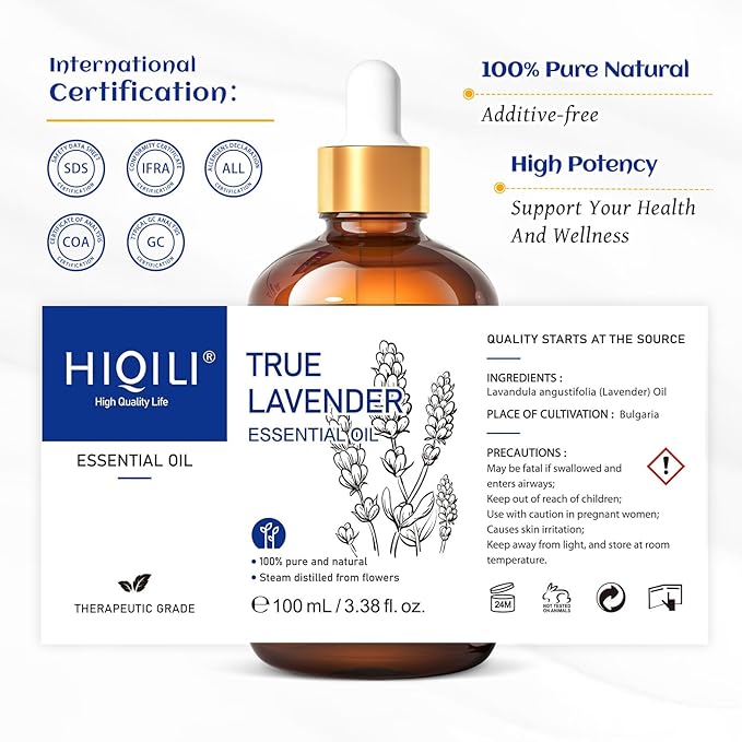 HIQILI Lavender Essential Oil for Diffuser, Aromatherapy & Better Sleep