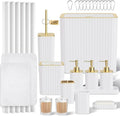 InnJoey Bathroom Accessory Set - Bathroom Set, 27PC Bathroom Accessories Set, White Bathroom Sets with Shower Curtain and Rugs, Mini Trash Can, Toilet Brush, Trash Can & Soap Dispenser