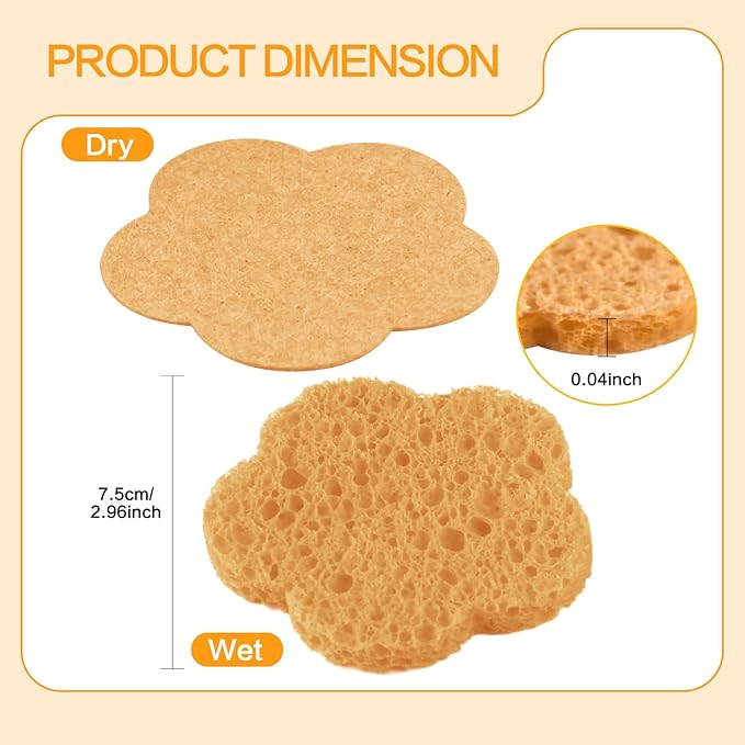 Spunspon 50-Count Facial Sponges, Natural Fiber, Deep Yellow, Reusable, Exfoliating Sponges for Cleansing, Makeup Gift