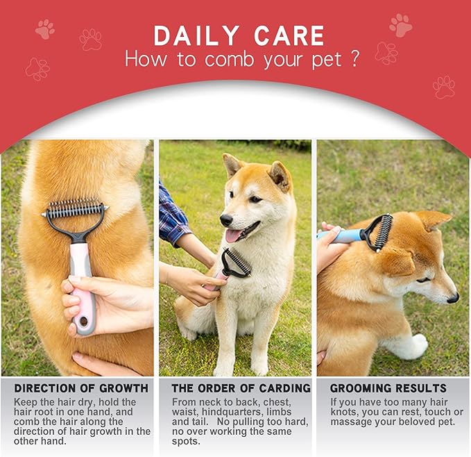 3Pcs Dog brush for shedding Undercoat Rake for Dogs & Cats - Double Sided Brush for Dematting Comb Grooming Tool kit -Dog Nail Clippers & Nail File