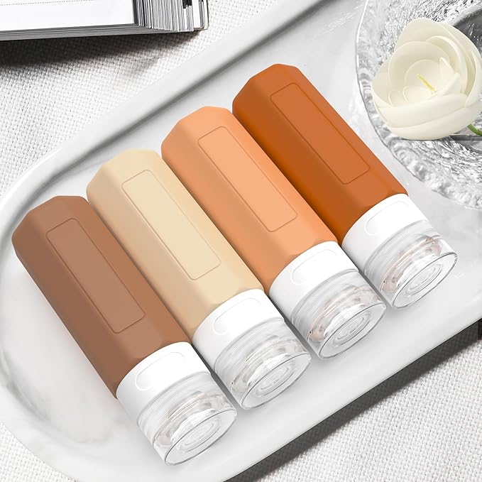 Redfly Travel Bottles for Toiletries, Tsa Approved 3oz Travel Size Containers, Leak Proof Travel Size Toiletries Bottles Silicone, BPA Free Refillable Shampoo Conditioners Essentials Kit, Apricot