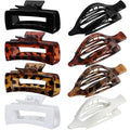 Hair Clips for Women 4.3 Inch Large Hair Claw Clips 8 pcs Square Claw Clips & Flat Hair Clips for Thick or Thin Hair French Concord Hair Barrettes Alligator Hair Accessories for Women (Leopard)