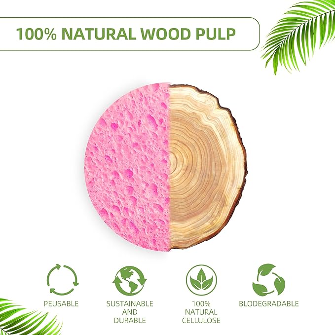 60-Count Compressed Facial Sponges|100% Natural Kickleen Cellulose Cosmetic Spa Sponges for Daily Facial Cleansing|Makeup and Mask Removal | Exfoliating | Skin Massage | Pore Exfoliation(Pink)