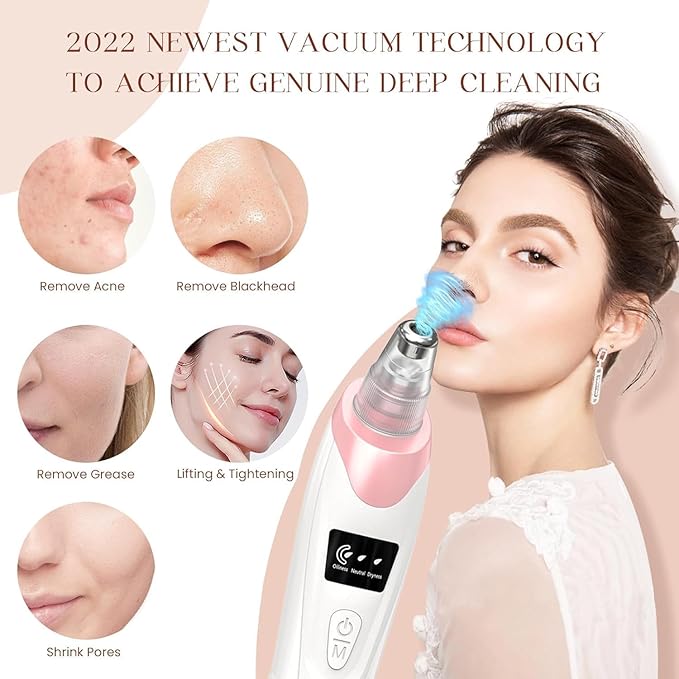 2026 Blackhead Remover Pore Vacuum,Facial Pore Cleaner-5 Suction Power,5 Probes,USB Rechargeable Blackhead Vacuum Kit Electric Pore Vacuum Tool for Adult