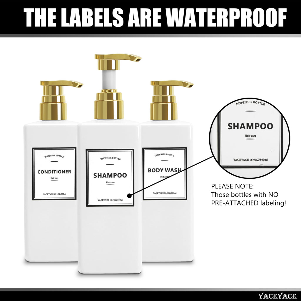 White Shampoo Bottles with Gold Pump, YACEYACE 16.9oz Set of 3 Empty