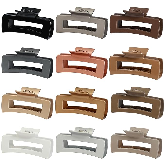 Sisiaipu 4.1 Inch Large Hair Claw Clips 12 Pcs Big Claw for Thick Hair Square Hair Clips Jumbo Jaw Clips Bulk Hair Accessories for women and Girls (Gold)