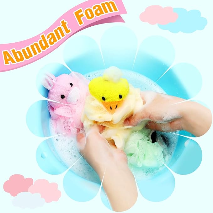 Boao 8 Pcs Animal Kids Loofah Bath Sponge, Cartoon Body Scrubber