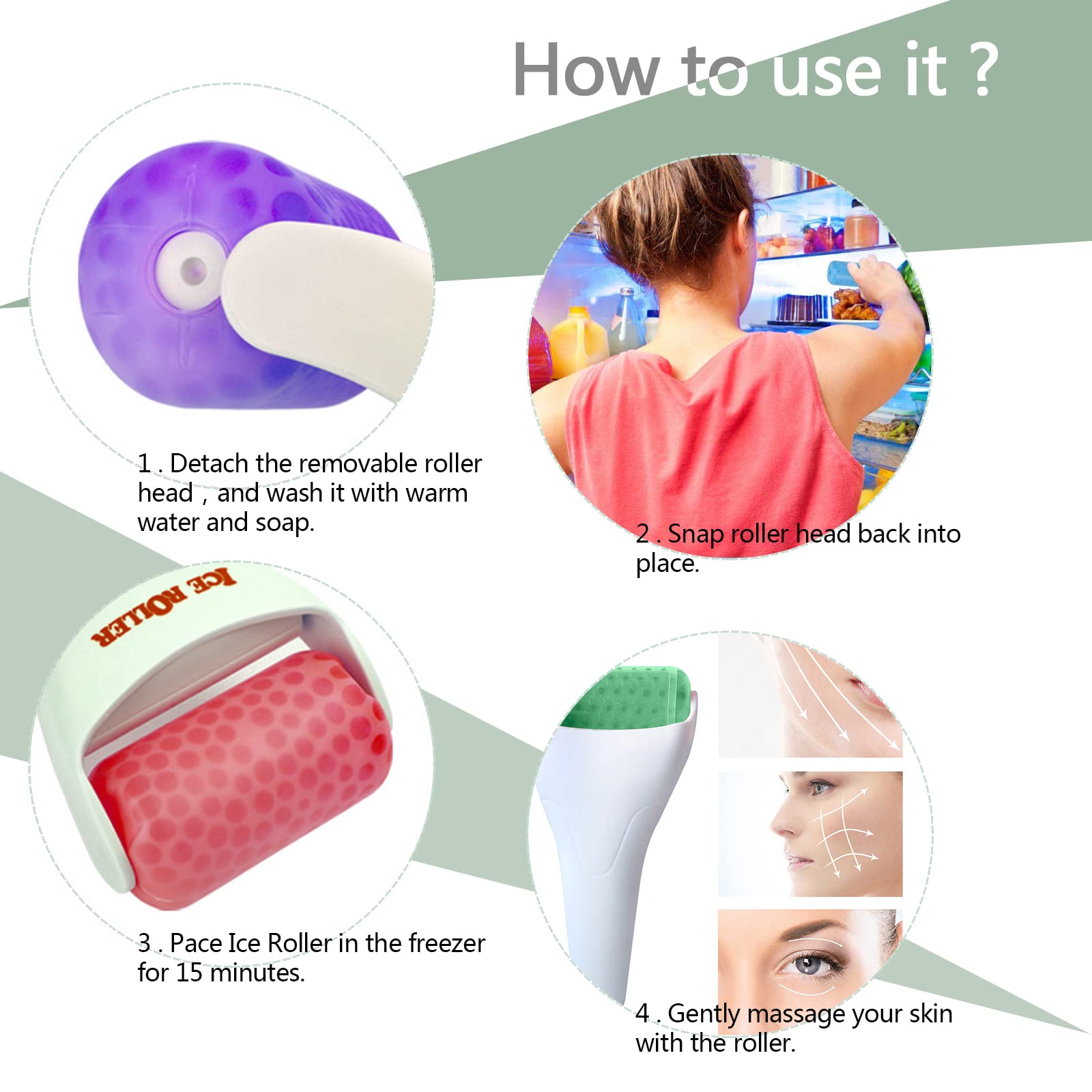 Smato Ice Roller for Face,Cold Facial Massager for Eye Puffiness,Skin Care Tools for Migraine Relief and Blood Circulation (Red)