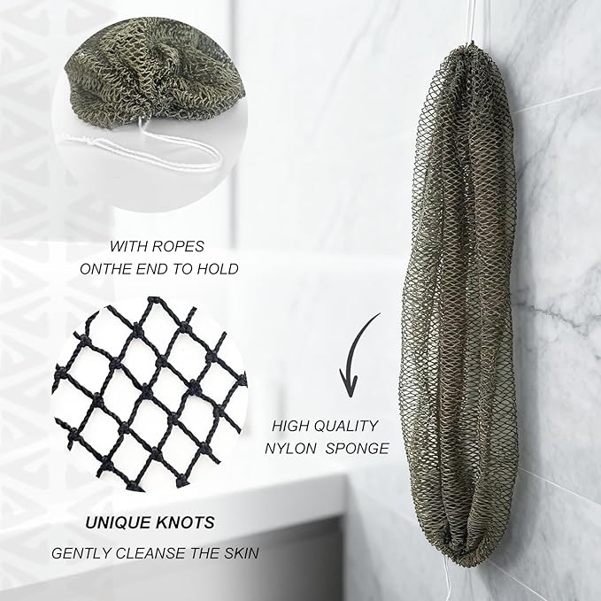 African Net Sponge Authentic, Loofah Exfoliating Body Scrubber Bath Sponge, African Exfoliating Net Sponge Back Scrubber Washcloth for Shower, Body Care Bathing Accessories (Olive Green)