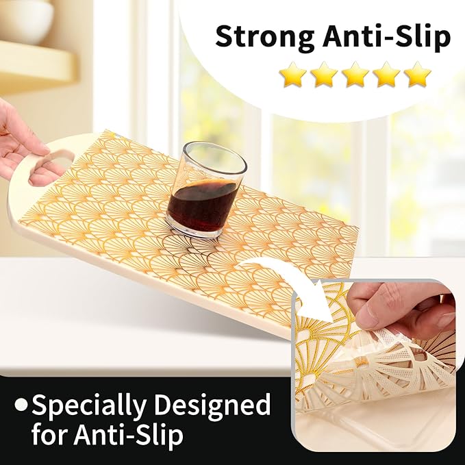 Shelf and Drawer Liner for Kitchen Cabinet,Non-Adhesive Waterproof Oil-Proof Easy Clean Shelf Liner for Dresser & Bathroom Vanities with Adhesive Dots & Cutting Tool(12 in X 30 Ft Gold Fish Scale)