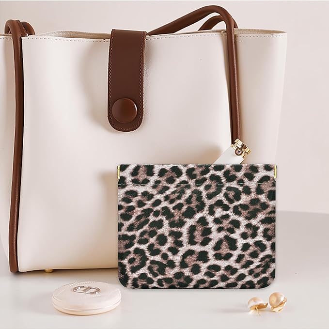 HIGH FIT Leather Pocket Cosmetic Bag for Purse,Coin Purse Lipstick Cosmetic Accessories Organizer, Travel Kit Storage Pouch,Waterproof Portable No Zipper Self-closing (Leopard print)
