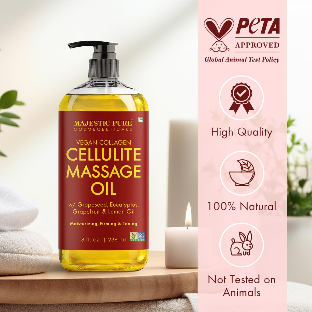 Majestic Pure Cellulite Massage Oil, Toning Body Blend, 8 Fl Oz