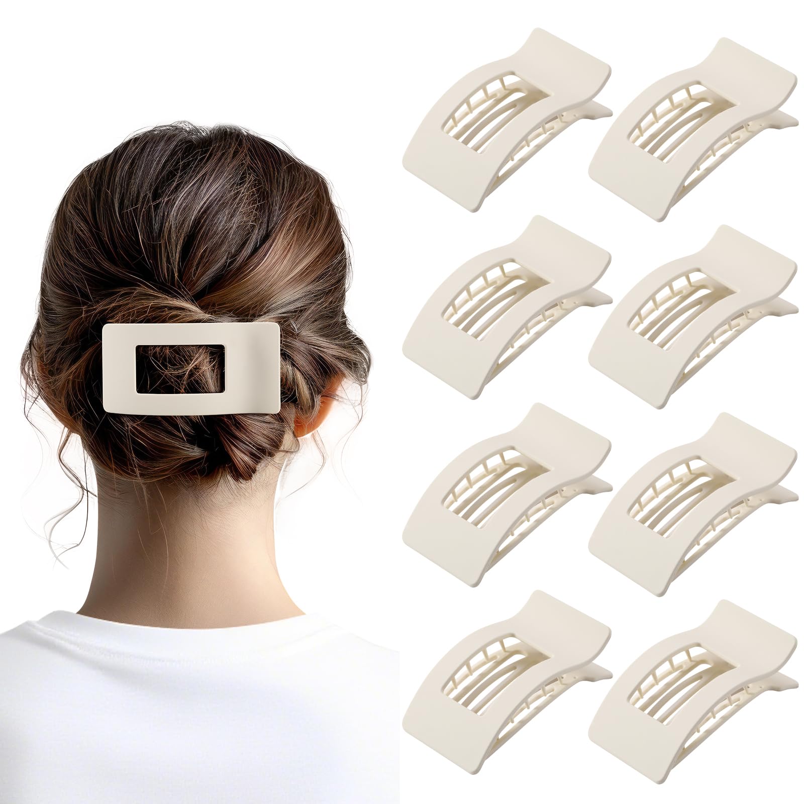8 Pack French Flat Hair Clips for Women – Large Matte No-Slip Claw Barrettes for Thick & Thin Hair, Strong Hold Styling Accessories (White)