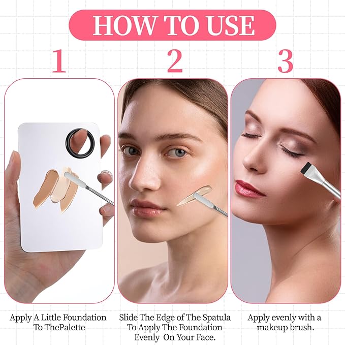 Ouligay 3 Pcs Makeup Spatula Tool Including Mixing Palette, Foundation Spatula, Palette Tray, Accessories Set For Women Girl Korean Cosmetic Tool (Metal)