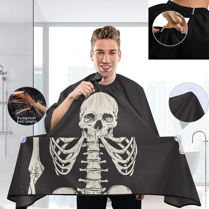 visesunny Barber Cape Human Skeleton OK Polyester Hair Cutting Salon Cape Apron Anti-Static Haircut Water-Resistant Shaving Cloth Beard Shaving Bib Hairdressing Cape