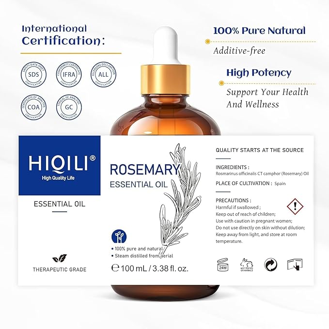 HIQILI Rosemary Essential Oil for Hair Care, Diffuser & Aromatherapy