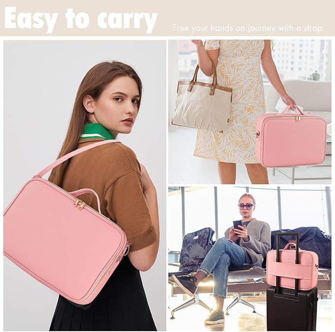 15''X11'' Large Makeup Bag with Removable Lighted Mirror, PU Leather