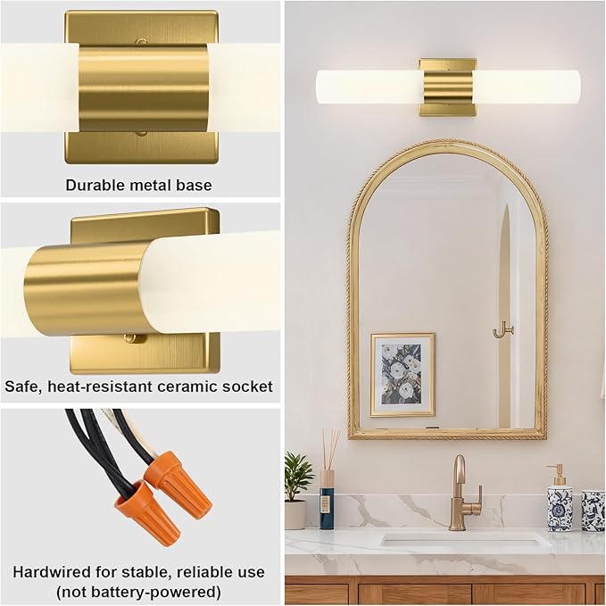 Kalium Wall Sconces Set of Two, Modern 21" Vanity, Frosted Glass, Gold