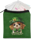 Spring Green Print Period Bag with Zipper Artsy Cute Dog Sanitary Napkin Storage Bag for Active Women Leak-Proof Menstrual Organizer for Sports & Outings