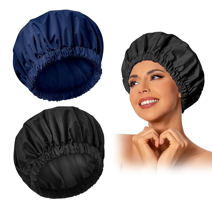 Edoneery Reusable Shower Caps for Women, Waterproof Long Hair Bonnet
