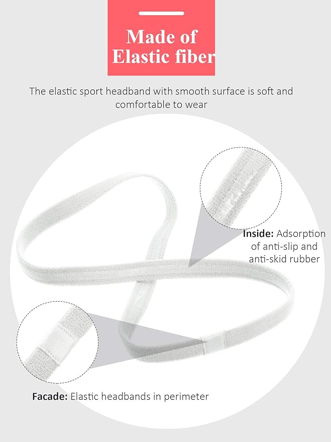 Bememo 4 Pieces Thick Non-Slip Elastic Sport Headbands Hair Headbands for Women and Men (Black, White)