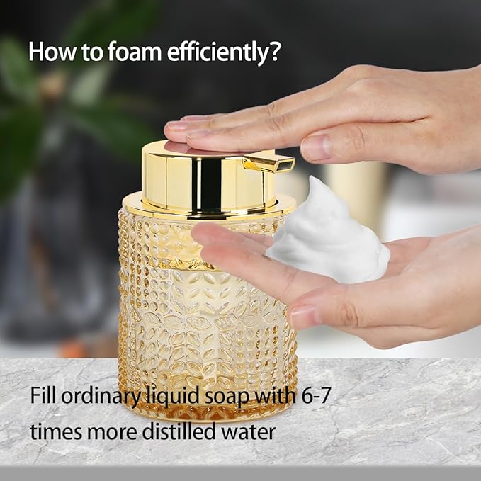 Fvstar Glass Foaming Soap Dispenser,Foam Dispenser Bottle with Large Pump,Wide-Mouthed and Easy to Press,Refillable Hand Soap Dispenser for Bathroom Countertop and Kitchen Decor (1, Amber)