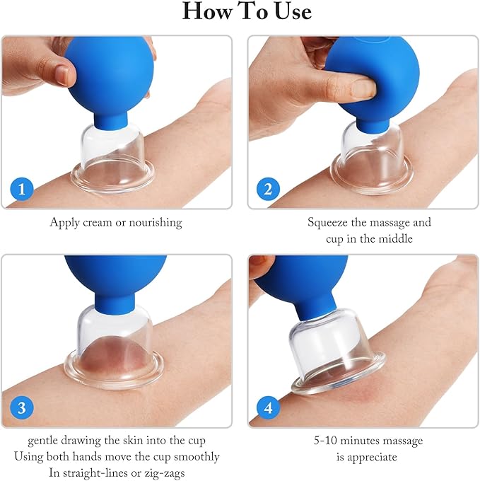 BBTO 4 Pieces Glass Cupping Set Glass Silicone Cupping Cups Massage Vacuum Suction Cups for Body Face Leg Arm Back Shoulder Muscle and Joint Pain(Multicolor)
