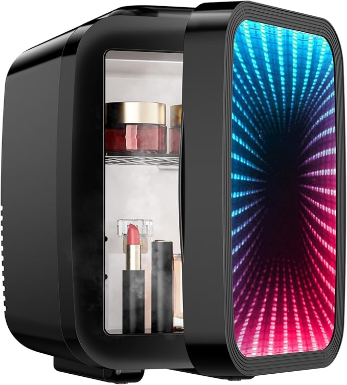 LIGIANT Mini Fridge, Mini Compact Refrigerator With 7 Gaming Lights Modes, 4 Liter/6 Cans, Quiet Cooling & Retention Function, AC/DC Power, Gaming Mini Fridge for Bedrooms, Office and Car