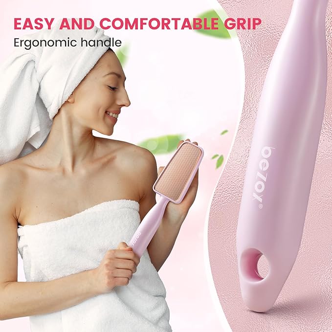 BEZOX Glass Foot File Callus Remover, Long Handle Foot Scrubber for Dead Skin, Cracked Heel Foot Scraper - Purple