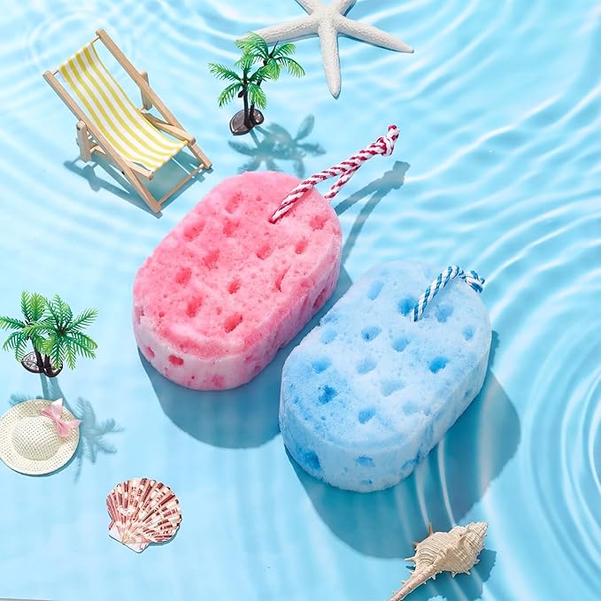 Boao 8 Pcs Bath Sponge for Women Men, Soft Shower Sponge Body Wash Scrubber Gentle Cleaning Loofahs for Shower (Purple, Pink, Blue, Green,Camouflage)