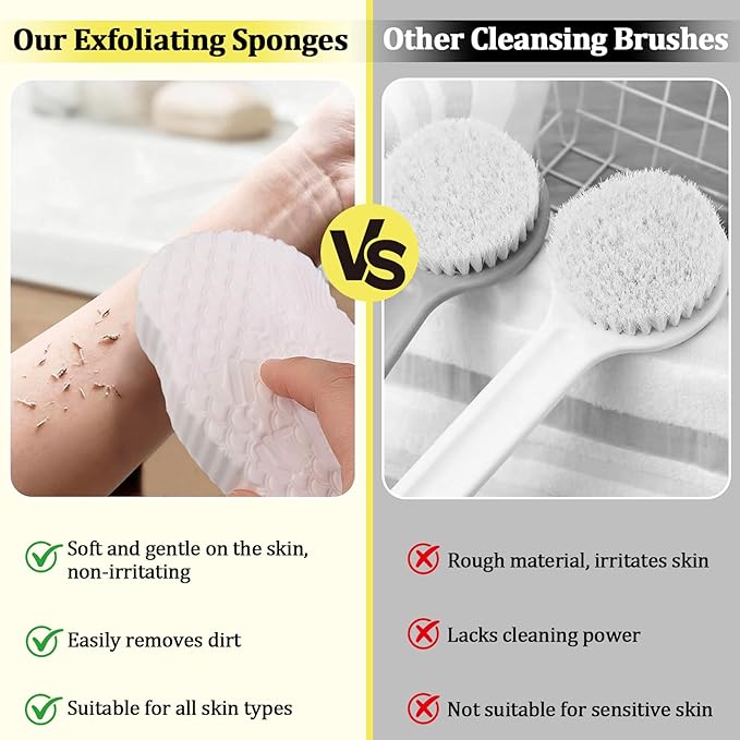 2Pcs Magic Exfoliating Bath Sponge, 3D Ultra Soft Deep Cleansing Body Sponge with Lanyard, Gently and Painlessly Removes Dead Skin & Impurities, Skin Friendly Reusable Sponges (White + Gray)