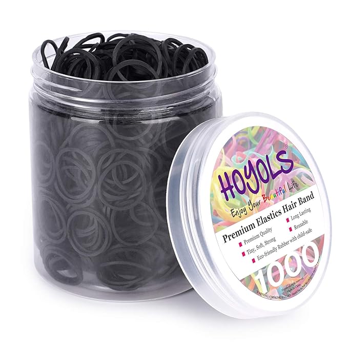 HOYOLS 1/2 Inch Small Black Rubber Bands for Hair Ties Elastics Mini Braids Ponytail Holders for Girls Thick Hair No Damage 1000pcs (S)
