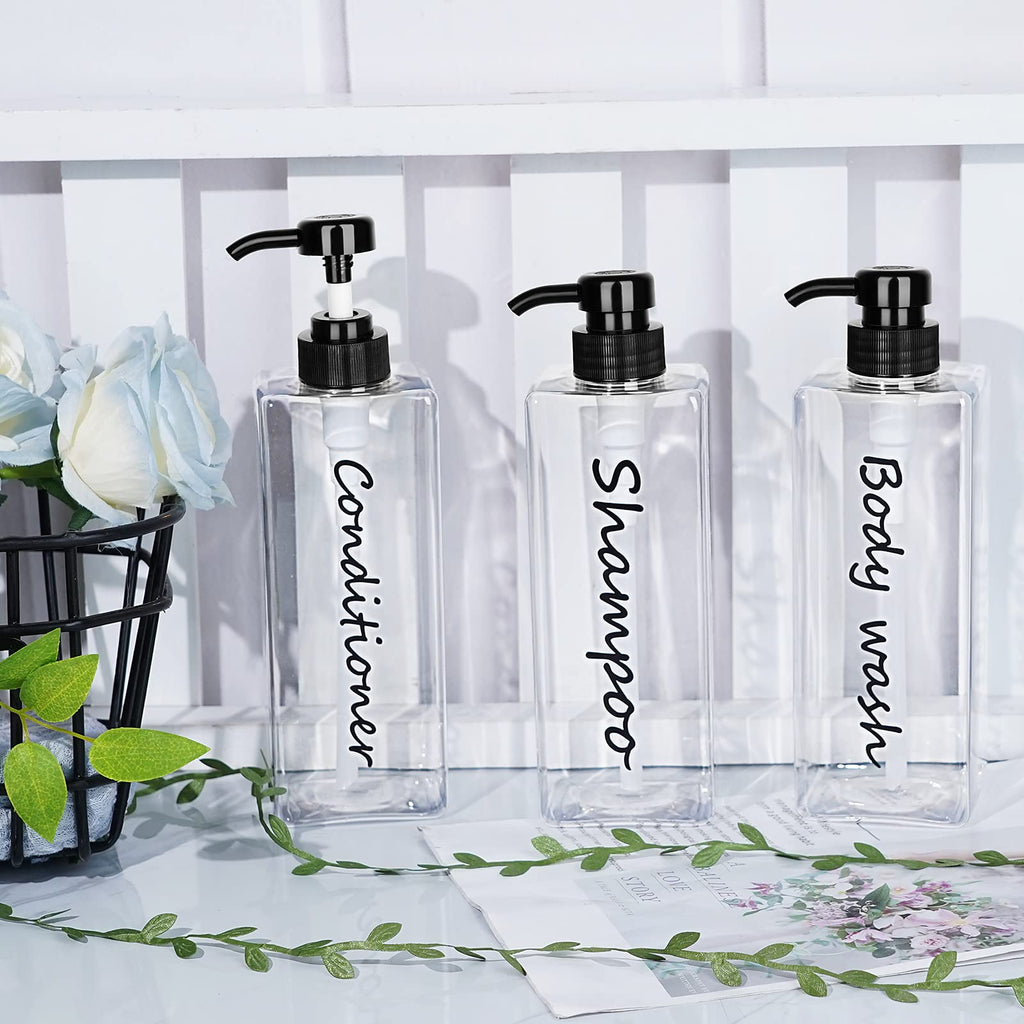 Shampoo Dispenser - Refillable Shampoo and Conditioner Bottles (Clear, Set of 3, 21oz) - Modern Shampoo Bottles for Shower Soap - Empty Shampoo Conditioner Body Wash Dispenser (Black) (Black)