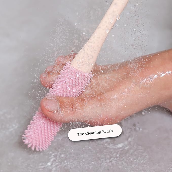 Nurlypop Toe Cleaning Brush with 15.7" Long Handle,Foot Scrubber in Shower,No Bending, Ideal for Seniors, Expecting Mothers, Men & Women | Foot Scrubber & Anti-Itch Exfoliating Brush (2 Pack) (Grey)