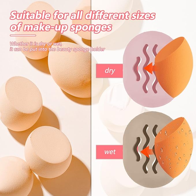 Makeup Sponge Holder,Travel Make up Sponges Organizer,Silicone Shatterproof Make Up Sponge Case,Breathable makeup sponge case, suitable for business or travel（Pink）