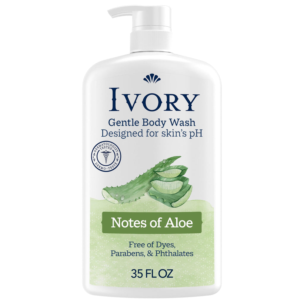 Ivory Gentle Body Wash, Designed for the Whole Family, Free of Dyes Heavy Perfumes Parabens Phthalates & Silicones, Aloe Scent, 35 oz