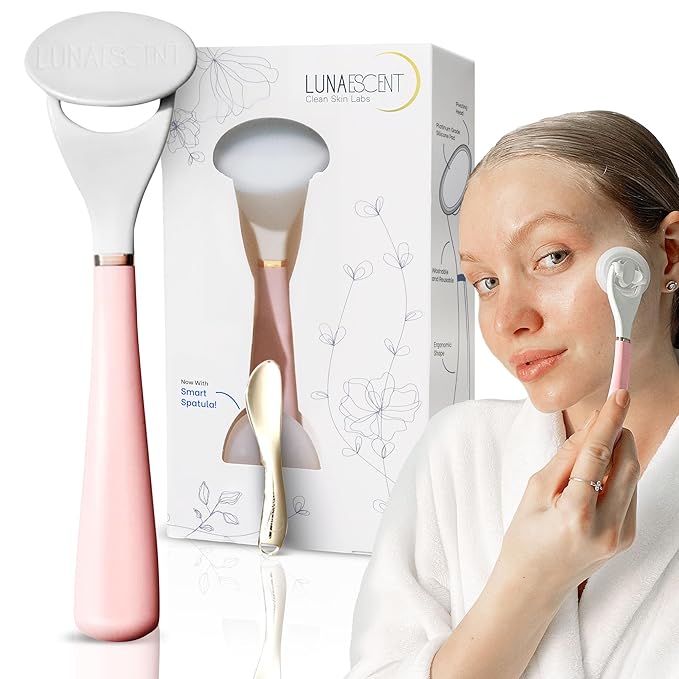 LUNAESCENT Serum Applicator for Face with Spatula, Lilac Pink Reusable Skincare Tool for Serums, Oils, Sunscreen, Makeup, Creams and Medicated Ointments, Cooling and Warming Face Massager Tool