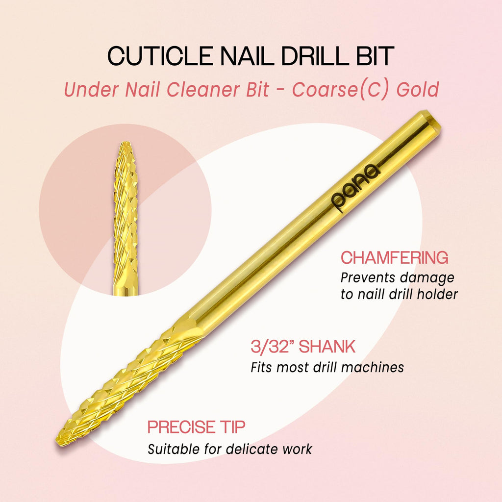 PANA 3/32" Carbide Cuticle Nail Drill Bit for Cuticle Cleaning, Dead Skin Removal, Gel Polish & Acrylic Removal, Under Nail Cleaner, Nail Salon, Manicure Tools (UNC - Gold, Coarse)