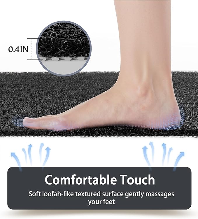 Mecko Non Slip Shower Mats,17x30 Inch,Anti-Slip Bathtub Mats with Suction Cups for Bathroom, Foot Scrubber Loofah Bath Mats for Shower, Quick Drying Shower Stall Mats for Wet Areas (Black)