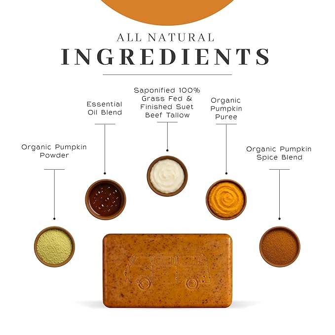 VanMan Pumpkin Spice Body Soap - Grass Fed Finished Suet Beef Tallow & Pumpkin Puree - Nourishing, Hydrating & Moisturizing Natural Bar Soap with Essential Oils - Autumn Scent - 3.8 oz Bar (2 Pack)