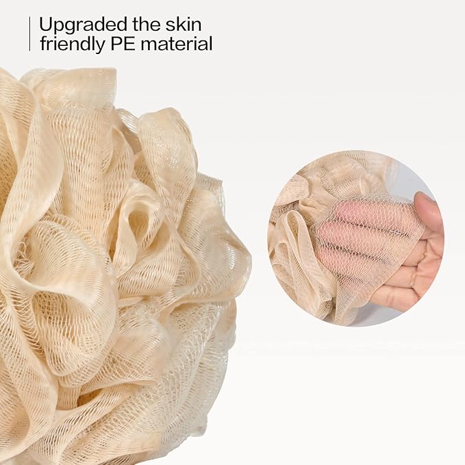 Fishent Loofah - Bath Sponge, 3 Pack 60G Large Shower Mesh Ball Soft Pouf Body Scrubber, Shower Loofah Fits for All Skin Types