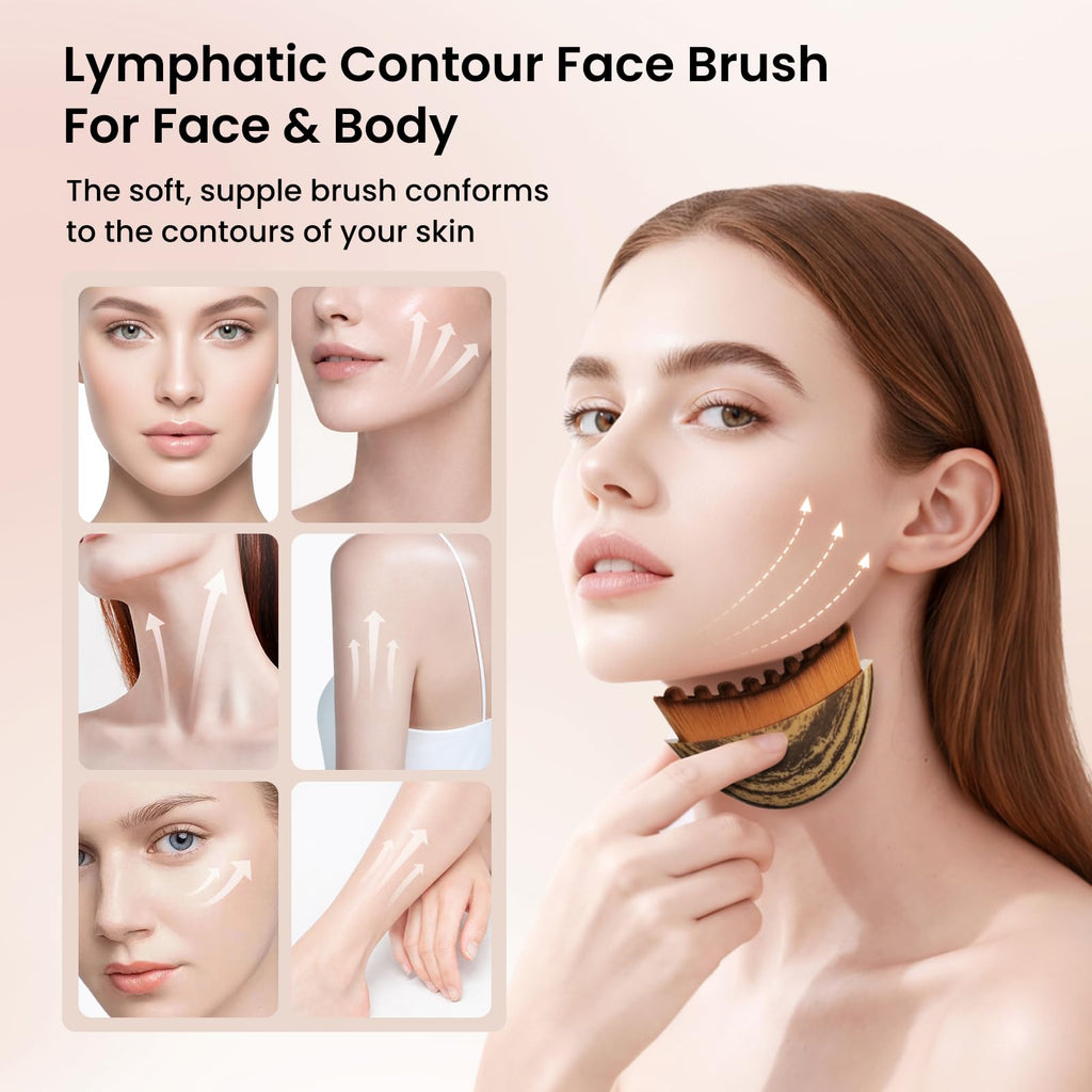 Cwfas Lymphatic Contour Face Brush for Lymphatic Drainage & Facial Sculpting, Depuffing Tool for Makeup Prep and Self-Care, Boosts Circulation and Skincare Absorption (2-Piece Face Brush) Medium