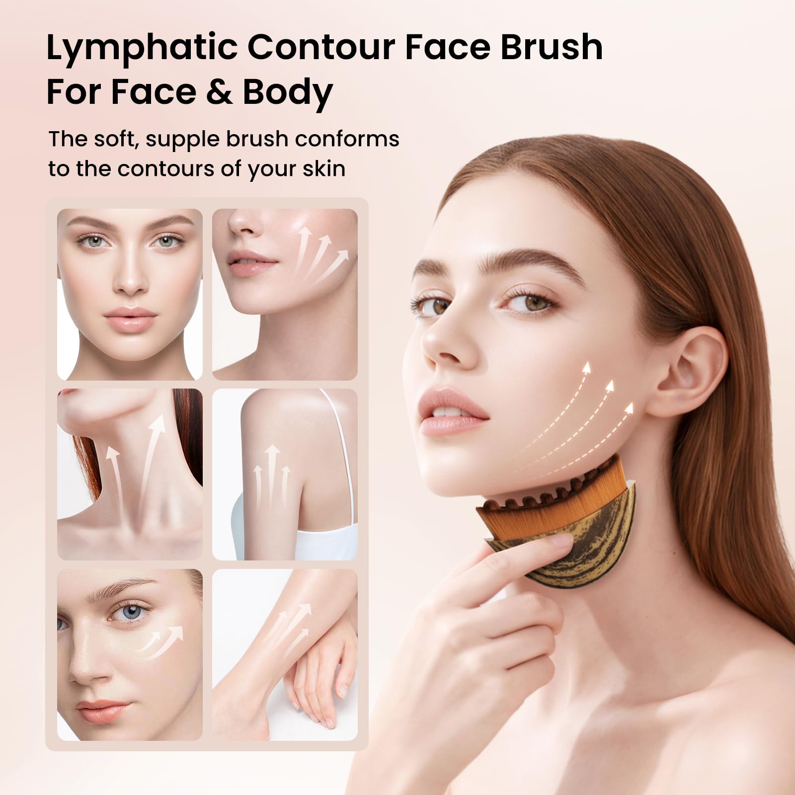 Cwfas Lymphatic Contour Face Brush for Lymphatic Drainage & Facial Sculpting, Depuffing Tool for Makeup Prep and Self-Care, Boosts Circulation and Skincare Absorption (2-Piece Face Brush) Medium