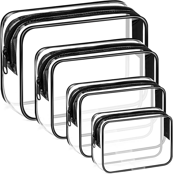 CHICAUP 4 Pieces Clear Cosmetic Bags Bulk TSA Approved Toiletry Bag for Travel PVC Waterproof Clear Makeup Pouch with Zipper for Men and Women Carry-on Travel Essentials