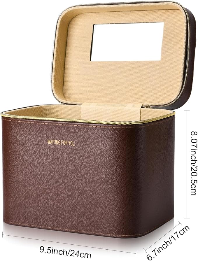 Sluxa Luxury Hard white makeup box, Portable leather hard cosmetic case with mirror, Sturdy train case make up box for women adults. (Monolayer - white
