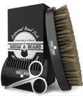 Beard Brush for Men with Beard & Mustache Comb Set, Beard Grooming & Care Kit, Natural Boar Bristle Brush, Dual Action Wood Comb, Stainless Steel Scissors, and Travel Bag, Great Fathers Day