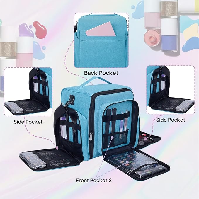YAHOURWAT Nail Polish Organizer Holds 60 Bottles and a Nail Lamp,Portable Travel Case with 2 Removable Bags and Tools Storage Pockets Green