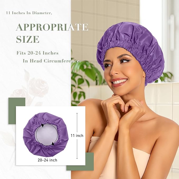 Edoneery Reusable Shower Caps for Women, Waterproof Long Hair Bonnet