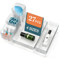27 Pack Clear Plastic Drawer Organizer Set - 4 Sizes Makeup Vanity Organizer Chest of Drawers Storage Stackable Organizers Bins Divider Box for kitchens, Bedrooms, Bathrooms, Offices, Junk, Gadgets